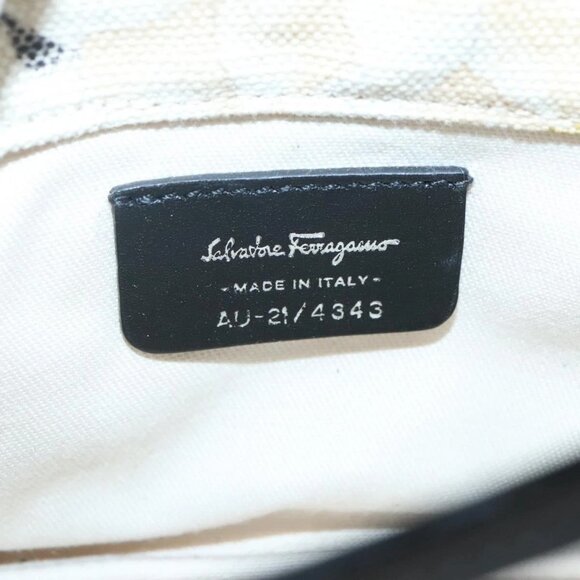 Salvatore Ferragamo Gancini Shoulder Bag Vinyl Black Beige Silver Auth 134739 - Picture 13 of 16